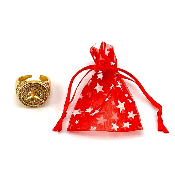 18K Gold Plated Over Stainless Steel Mercedes Benz Men Ring - Picture 3 of 4